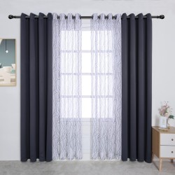 BONZER Mix and Match Curtains 2 Pieces Branch Print Sheer Curtains and 2 Pieces Blackout Curtains for Bedroom Living Room Grommet Window Drapes 54x63 Inch Panel Grey Dark Set of 4 Panels