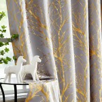 Branch Grey Blackout Curtain Panels for Bedroom 84" Foil Gold Tree Branch Window Curtains Metallic Print Energy Efficient Thermal Curtain Drapes for Guest Living Room Grommet Top 2 Panels