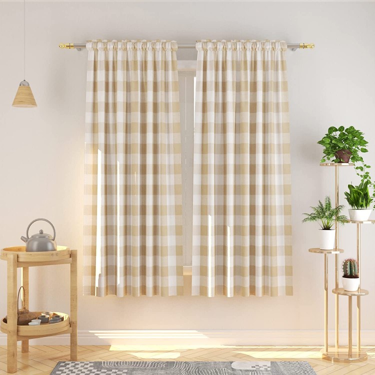 Buffalo Check Curtains 72 inches Long Cotton Basement Beige and White Gingham Plaid Kitchen Window Curtain Panels Living Room Checker Drapes Bedroom Rod Pocket Window Treatment 2 Panels