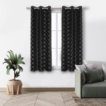 Deconovo Blackout Curtains for Kitchen 42x45 Inch Black Silver 2 Panels Short Curtains Light Blocking Drapes Silver Patterned Window Treatments