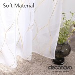 Deconovo Gold Foil Printed Wave Pattern Semi Sheer Curtains Grommet Top Linen Look Voile Drapery Decorative Drapes for Christmas New Year 52x95 in White Set of 2