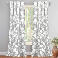 DriftAway Floral Delight Botanic Pattern Room Darkening Thermal Insulated Grommet Unlined Window Curtains Set of 2 Panels Each 52 Inch by 84 Inch Gray