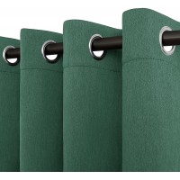 Easy-Going Luxury Double Linen Textured Blackout Curtain 84 Inch Length Grommet Window Curtain Drapes for Bedroom Living Room Thermal Insulated Room Darkening Set of 2 Panels Green