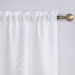 Easy Home Luxury Solid Geometric Pattern Tier Curtains for Bedroom Living Room Modern White Jacquard Rod Pocket Curtain Window Drapes 30"X45"