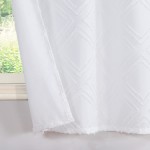 Easy Home Luxury Solid Geometric Pattern Tier Curtains for Bedroom Living Room Modern White Jacquard Rod Pocket Curtain Window Drapes 30"X45"