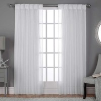 Exclusive Home Curtains Belgian pp Sheer Textured Linen Look Jacquard Pinch Pleat Panel Pair 30x96 Winter White 2 Count