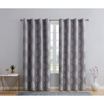 HLC.ME Montero Damask 100% Complete Blackout Heavy Thermal Insulated Energy Savings Heat Cold Blocking Grommet Curtain Drapery Panels for Office Bedroom & Dining Room 2 Panels 52 W x 96 L Grey