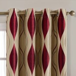 HOMEIDEAS Wave Room Darkening Curtains 52 X 84 Inch Long Burgundy and Beige Set of 2 Panels Bedroom Curtains Drapes,Jacquard Grommet Window Curtains for Living Room