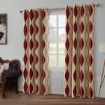 HOMEIDEAS Wave Room Darkening Curtains 52 X 84 Inch Long Burgundy and Beige Set of 2 Panels Bedroom Curtains Drapes,Jacquard Grommet Window Curtains for Living Room
