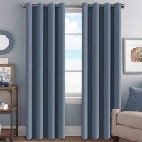 H.Versailtex Elegant Grommet Blackout Thermal Insualted Solid Curtains Drapes,Window Treatment Panels Set of 2 Stone Blue 52" W x 96" L