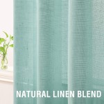 H.VERSAILTEX Linen Sheer Curtains 84 Inches Long Semi Sheer Linen Curtains Drapes for Living Room Window Treatments Linen Curtain 2 Panels Light Filtering and Privacy Assured Sea Mist Grommet