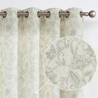 Lazzzy Linen Farmhouse Curtains for Living Room 84 Inch Length Floral Print Window Curtains Semi Sheer Drapes for Bedroom Country Light Filtering Curtain Grommet Top 2 Panels Green on Beige