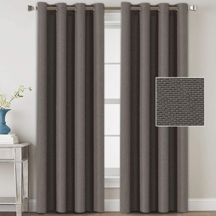 Linen Blackout Curtains 84 Inches Long for Bedroom Living Room Thermal Insulated Grommet Curtain Drapes Primitive Textured Linen Burlab Effect Window Draperies 2 Panels Taupe Gray
