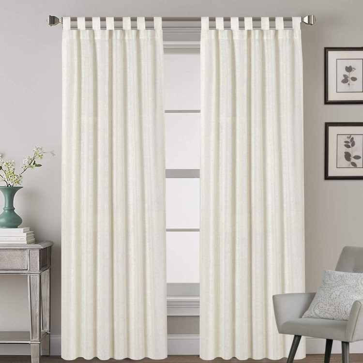Linen Curtains Natural Linen Blended Curtains Tab Top Window Treatments Panels Drapes for Living Room Bedroom Elegant Energy Efficient Light Filtering Curtains Set of 2 52" x 84"，Ivory