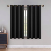 LUSHLEAF Blackout Curtains for Bedroom Solid Thermal Insulated with Grommet Noise Reduction Window Drapes Room Darkening Curtains for Living Room 2 Panels 52 x 63 inch Black