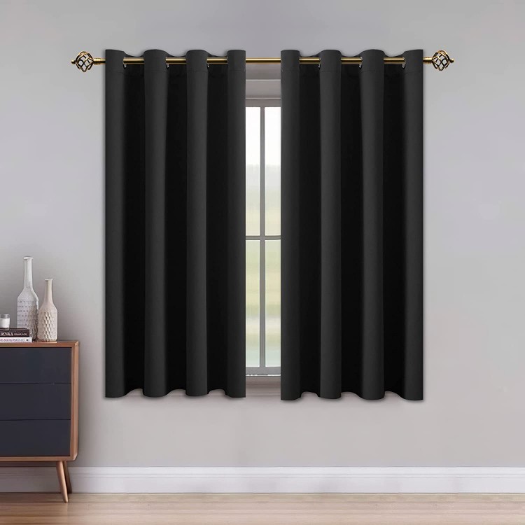 LUSHLEAF Blackout Curtains for Bedroom Solid Thermal Insulated with Grommet Noise Reduction Window Drapes Room Darkening Curtains for Living Room 2 Panels 52 x 63 inch Black