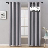 MIULEE 100% Blackout Curtains Thermal Insulated Solid Grommet Curtains Drapes Shades for Bedroom Living Room 2 Panels 52" x 84" Light Grey