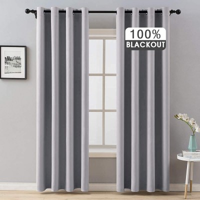 MIULEE 100% Blackout Curtains Thermal Insulated Solid Grommet Curtains Drapes Shades for Bedroom Living Room 2 Panels 52" x 84" Light Grey