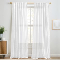 PONY DANCE White Sheer Curtains 96 inches Long Living Room Window Coverings Natural Linen Blended Sheer Curtain Drapes 52 Wide Each Panel 2 Pieces