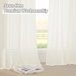 RYB HOME Semi Sheer Curtains Linen Textured Sheer Curtains Privacy Protect Light Filtering Drapes for Spare Bedroom Living Room Window Decor Natural 52 x 63 inch Long 1 Pair
