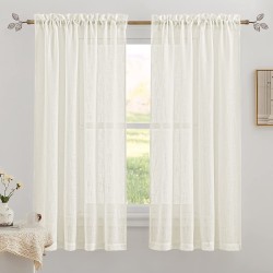 RYB HOME Semi Sheer Curtains Linen Textured Sheer Curtains Privacy Protect Light Filtering Drapes for Spare Bedroom Living Room Window Decor Natural 52 x 63 inch Long 1 Pair