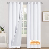 RYB HOME Soundproof Divider Curtains Blackout Curtains for Living Room Window Inside Felf Linings Insulted Heat Cold Noise Shade Drapes for Sliding Glass Door W 52 x L 95 inches White 2 Pcs