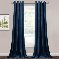 StangH Velvet Blackout Curtains Navy Luxury Blue Curtains Velvet Textured Panel Drapes for Hotel Hall Farmhouse Decor Heavy Duty Summer Heat Block Out Navy Blue Wide 52 x Long 96 inches 2 Pcs