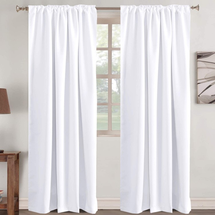 Window Treatment Curtains Insulated Thermal White Curtains Blackout Back Tab  Rod- Pocket Room Darkening Curtains Pure White Solid Curtains for Living Room 52" W x 96" L inch Set of 2 Panels