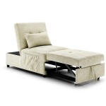 4-in-1 Sofa Bed Armless Chair Convertible Sleeper Bed Chair 100% Polyester Fabric Chaise Lounge Chair Pulled-Out Single Bed Ottoman
