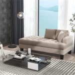 64" Deep Tufted Upholstered Textured Fabric Chaise Lounge,Toss Pillow Included,Living Room Bedroom Use,Warm Grey 1