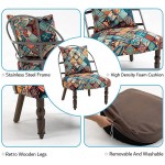 Accent Chair Make up Vanity Chair Boho Chair Living Room Chairs Upholstered Linen Fabric Colorful Chair Metal Armless Lounge Chair with Retro Wooden Legs for Bedroom Living Dining Room