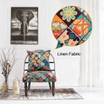 Accent Chair Make up Vanity Chair Boho Chair Living Room Chairs Upholstered Linen Fabric Colorful Chair Metal Armless Lounge Chair with Retro Wooden Legs for Bedroom Living Dining Room