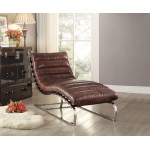 ACME Qortini Chaise - Vintage Dark Brown Top Grain Leather & Stainless Steel