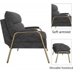 BFZ Lounge Chair Chaise Lounge Indoor Single Sofa Comfy Chair Accent Chairs for Living Room Lazy Sofa Lounge Chair with Velvet Metal Base and Footrest Dark Grey