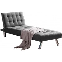 Bufccy Chaise Lounger with Chrome Legs Grey Fabric Comfy Recliner Chair Chaise Lounge Indoor Sofa Modern Convertible Sleeper Long Lounger for Office Living Room