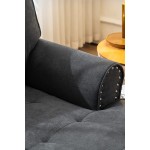 Chaise Lounge Chair Indoor 59" D Linen Fabric Single Armrest Chair Modern Tufted Upholstered Lounger Singe Sofa with Nailhead Trim for Living Room Bedroom Office Small Space Dark Grey