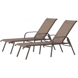 Crestlive Products Adjustable Chaise Lounge Chair Five-Position and Full Flat Outdoor Recliner for Patio Deck Beach Yard Pool 2PCS Brown