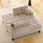 Danxee 64" 2 Pieces Chaise Lounge Deep Tufted Upholstered Textured Fabric Small Sofa Couch Recliner Chair with Toss Pillow Livingroom Bedroom Use Warm Grey