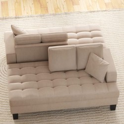 Danxee 64" 2 Pieces Chaise Lounge Deep Tufted Upholstered Textured Fabric Small Sofa Couch Recliner Chair with Toss Pillow Livingroom Bedroom Use Warm Grey