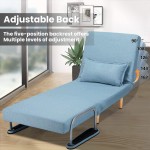ECOTOUGE Convertible Sofa Bed Sleeper Chair 26.5" Wide Seat Arm Chair w Pillow,Folding 5 Position Adjustable Backrest Leisure Chaise Lounge Couch for Home Office Blue