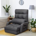 Floor Chair Indoor Chaise Lounge Sofa Adjustable 5-Position Folding Lazy Sofa Gaming Recliner Chair Padded Portable Lounger Bed with Armrests and Pillow Gray