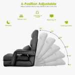 Floor Chair Indoor Chaise Lounge Sofa Adjustable 5-Position Folding Lazy Sofa Gaming Recliner Chair Padded Portable Lounger Bed with Armrests and Pillow Gray