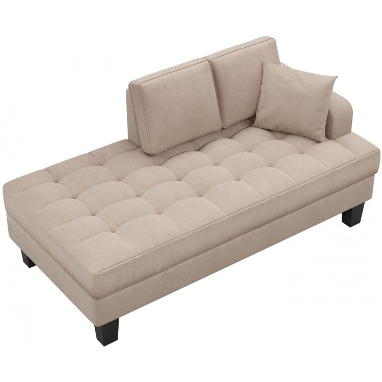 FRITHJILL Chaise Lounge Chair Modern Long Lounger with Tufted Upholstered Textured Fabric in Warm Grey for Living Room