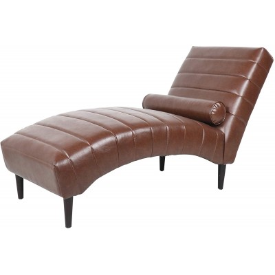 Hapeisy Leather Chaise Lounge Channel Stitching with Lumbar Pillow,Faux Leather Chaise Lounge Indoor Chair Modern Long Lounger for Office or Living Room,Brown