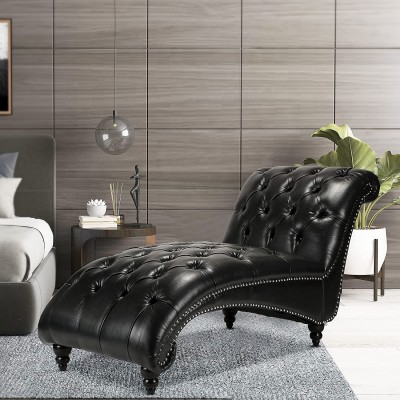 Homvent Chaise Lounge Indoor Lounge Chair Leather Futon Chair W Tufted Buttons Lounge Chairs for Living Room Office or Bedroom Black