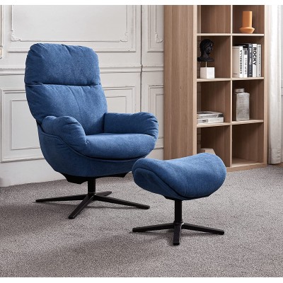 JOYBASE Lounge Chair with Ottoman Swivel Accent Chair with Ottoman Chair and Ottoman Set Swivel Rocking Armchair with Footrest for Indoor Reading Living Room Bedroom Office Blue