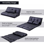 Knocbel Floor Gaming Sofa Chair Folding Mattress Bed Adjustable 5-Position Backrest Comfort Chaise Lounge with 2 Pillows Black Waterproof PU Cover