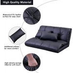 Knocbel Floor Gaming Sofa Chair Folding Mattress Bed Adjustable 5-Position Backrest Comfort Chaise Lounge with 2 Pillows Black Waterproof PU Cover