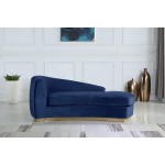 Meridian Furniture Julian Collection Modern | Contemporary Velvet Upholstered Chaise with Stainless Steel Base in Rich Gold Finish Navy 71" W x 40.5" D x 29" H
