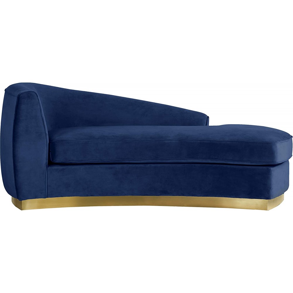 Meridian Furniture Julian Collection Modern | Contemporary Velvet Upholstered Chaise with Stainless Steel Base in Rich Gold Finish Navy 71" W x 40.5" D x 29" H
